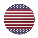 Gestreifte Mauspad für Computer, amerikanische Flagge Sterne Streifen USA Royalty Emblem Nation Country Print, rundes rutschfestes dickes Gummi Modern Gaming Mousepad, 8 'rund, violett rot weiß