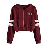 Bauchfreier Damen Hoodie T-Shirt Kapuzen Lace Up Vintage Pullover Lange Hoodie Bluse Gestreifter Schleife mit Kordel Zip Top Lange Ärmel Top Shirt Mode Freizeit Kurzes Oberteil Sexy Streetw
