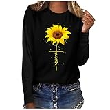 Langarmshirts Damen T-Shirt mit Rundhals Elegant Bluse mit Blumenmuster Oberteile Basic Hemd mit Longsleeve Bequeme und Stylisch Tops Sw