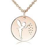 Materia Rose Gold kettenanhänger rund 925 silber damen Fee Elfe rosegold vergoldet Anhänger mit Gold-Kette Halskette Frauen Kinder Mädchen Schmuck KA-374