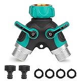 BITIWEND 2-Wege-Verteiler für Wasserhähne, Garten Schlauch Verteiler Wasser, Wasserdurchfluss Regulier und Absperrbar Wasserverteiler (G3/4'), Inklusive 2 x Hahnstück und 4 x Gummi-Unterlegscheib