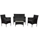 ArtLife Polyrattan Gartenmöbel-Set Fort Myers schwarz – Sitzgruppe mit Tisch, Sofa & 2 Stühlen - Balkonmöbel für 4 Personen mit grauen Auflag