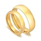 Daesar Edelstahl Paar Ringe, Eheringe Hochglanzpoliert Breite 6MM 4MM Rund Gold Verlobungsringe Trauringe Damen Gr.49 (15.6) & Herren Gr.65 (20.7)