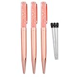 Torribaly Rose Gold Stift Bling Kristall Kugelschreiber Schwarzer Tintenstift mit 3 Zusaetzlichen Minen (Rose Gold 3 Pack)
