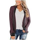 WANGTIANXUE Damen Strickjacke Cardigan Langarm Open Front Strickpullover Mantel Frauen Farbblock Strickmantel Damen Strickjacke mit Tasche Sweatjacke Mode Lose Übergangsjack
