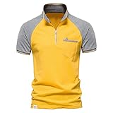 SSBZYES Herren-T-Shirt Kurzarm Polos für Herren Kurzärmeliges T-Shirt aus Baumwolle Zweifarbige Naht Reißverschluss Knopfleiste Kurzarm-Poloshirts Herren-Hemdob