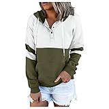 Kapuzenpullover für Damen, lässiger Damen-Pullover, Hoodies, Knopfleiste mit Kordelzug, V-Ausschnitt, Sweatshirts mit Taschen, Grün , XX-Larg