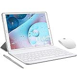 5G Tablet 10,1 Zoll, Tablets Android 10.0, 2 in1 Tablet mit Tastatur 4 GB RAM und 64 GB ROM, Touch 6000mAh Akku, Quad-Core-Prozessor, Dual WiFi, Bluetooth (Silber)