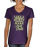 Comedy Shirts - Like a Horst Make Halli Galli - Damen V-Neck T-Shirt - Lila/Hellgrün-Beige Gr. XL