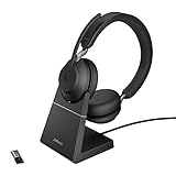 Jabra Evolve2 65 Wireless PC Headset mit Ladestation – Noise Cancelling Microsoft Teams Zertifizierte Stereo Kopfhörer mit langer Akkulaufzeit – USB-A Bluetooth Adapter – Schw