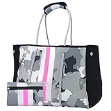 QOGiR Mehrzweck-Strandtasche aus Neopren, mit Innentasche mit Reißverschluss, Grau (camouflage), X-Larg
