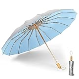 OZ SMART Sonnen-/Regenschirm, UV-Schutzfaktor 50+, 16 Harz-Konstruktion, super winddicht, faltbar, Sonnenschutz, Reise-Golf-Regenschirm, Silber/Himmelblau, 107