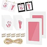 Baby Fußabdruck und Handabdruck, 2 pcs Baby Fussabdruck Set, LATTCURE Baby Handprint mit Papier-Fotorahmen Babyhaut kommt nicht mit Farbe in Berührung für Neugeborene 0-6 Monate (Rosa)