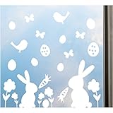 Fensteraufkleber Ostern, Fenster Deko Set, 27-tlg, Fensterbild mit Osterhase, Ostereier, Blumen, Schmetterlinge uvm., ablösbar & wiederverwendbar!