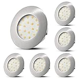 6er Set LED Einbaustrahler 230V Ultra Flach Einbauleuchte 60mm-65mm Rund Matt Nickel Warmweiß Deckenleuchte IP23 5W LED Spot Modul für Wohnzimmer Küche Büro Gang