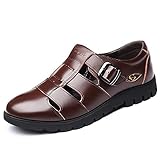 Causal Classic Business Atmungsaktive Sandale für Herren Echtes Leder Sommer Anti-Rutsch Flache Casual Sandalen Vegan Runde Close-Toe Schnalle Anti-Rutsch (Farbe: Braun, Größe: 11 M US)