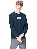 Amazon-Marke: find. Herren Sweatshirt Tokyo Print Crew Neck, Blau (Dark Denim 004), XL, Label: XL