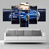 RMVNIE 5 Teilig Leinwandbilder - 200X100Cm Bilder Abstrakt 5 Teilig Wandbild Blauer Supersportwagen Bild Auf Leinwand Kunstdruck Mehrteilig Modern Wandbilder Wohnzimmer Weihnachten Dek