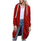 Damenmantel, Kapuzen-Sweatshirt, langer Reißverschluss, Damenmantel mit Tasche, Pullover, Unifarben, Jacke mit Reißverschluss, Herbst, Winter, große Größe, Tunika S-5XL Gr. XX-Large,