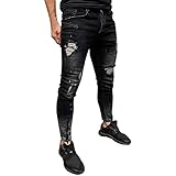 Sumeiwilly Männer Herren Casual Hose Skinny Jeans Hose Ausgefranste Slim Fit Jeans Mode Atmungsaktiv Bequem Jeanshose Pants Schwarz, S-3XL