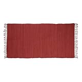 Relaxdays Flickenteppich rot 70 x 140 cm mit Fransen aus 100 % Baumwolle, einfarbig, Fleckerlteppich,