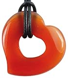 Carneol Donut Herzform als Geschenkset mit Lederband, Edelstein Herz Karneol rot orange Sakralchak