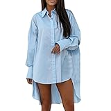 XUNN Damen Bluse Langarm Unregelmäßiger Saum Hemden Persönlichkeit Oberteile mit Knöpfen Tops Langarmshirt Oberteile Casual Lose Baumwolle Tunika H