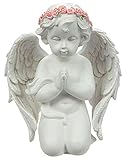 NAMENLOS Betende Engel-Figur mit Rosenkranz im Haar | Cherubin, Cherubim, Fantasy-Figur, Deko-Figur, Deko-Artikel, Statue, Skulptur, H 13