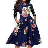 iHENGH Damen Frühling Sommer Rock Bequem Lässig Mode Kleider, Frauen Röcke Elegent A-Linie Vintage Druck Party Vestidos Kleid(Blau, XL)