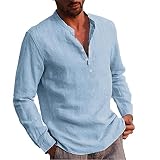 Basic T-Shirt für Männer Atmungsaktiv Langarmshirt Casual Einfarbig Sweatshirt Henley Shirt Regular Slim Fit Outdoor Leicht Arbeitsshirts Freizeitshirt mit Knöp