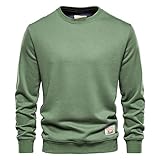 XWLY Pullover Herren Modern Regulär Lose Klassisch Rundhals Einfarbig Männer Sweatshirt Frühling Herbst Jugend Langarm Täglich Casual Zuhause All-Match Herren Jacke D-Green1 3XL