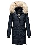 MARIKOO Damen Winter Jacke Stepp Parka Mantel Winterjacke warm gefüttert Kunstpelz CHASKAA XS-XXXL (Navy, XL)