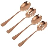 BESTonZON 4 Stücke Edelstahl Löffel Lüfter Löffel Lebensmittel Servierschaufel Suppe Clean Dining Wohnung für Dessert Salatendessen (Roségold)