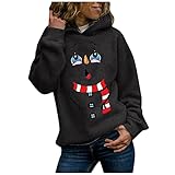 Weihnachten Hoodies Damen Karikatur Drucken Christmas Sweatshirt Pullover Teenager Mädchen Herbst Winter Hoodies Oberteile Xmas Langarmshirt Mode Bequem Casual Kapuzenpullover mit Kordel und T