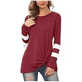 Damen-T-Shirt, Laufshirt mit hohem Kragen, langärmelig, für Damen, unregelmäßig, mit lockerem Pullover-Druck, Tunika-Bluse, (#002)Weinrot, XXXL