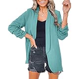 Hipeya Baumwolle Leinen Strickjacke Damen Blazer Elegant Open Front Business Anzug Jacke Outwear Sportlich Stretch Damenjacke Frauen Volltonfarbe Sakko Cardig