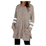 Women's Casual Loose Pullover Long Sleeve Crew Neck Oversize Striped Shirt Top Tops(Brown, XXL)
