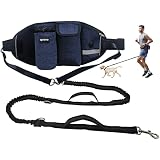SPRIME Joggingleine Hunde mit Bauchgurt Hundeleine für kleine,mittelgroße,große Hunde elastische, reflektierende Laufleine,Freihädige Leine mit Gürteltasche zum Joggen Laufen Radfahren Wandern (blau)