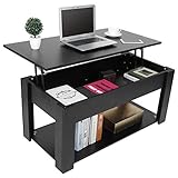 Couchtisch mit Höhenverstellbarer Platte, Wohnzimmertisch mit Aufbewahrung Ausziehbarer Sofatisch Modern Schwarz Kaffeetisch, für Wohnzimmer Büro 97.1x46.1x59