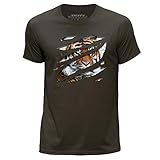 Stuff4 Herren/X Klein (XS)/Dunkelbraun/Rundhals T-Shirt/Große Rip/Tiger/Zoo T