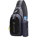 Schultertasche Brusttasche Herrentaschen Chest Bag Schultertasche mit Wasserflasche Outdoor Sling Crossbody Bag Schulter Rucksack Wasserresistent Tragetasche Umhängetasche Messengertasche(Schwarz)