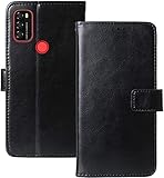 Y&EU Leder Hülle für Blackview A70,Retro Ölwachs Premium Pu Leder Magnet Ständer Klapptasche Kartenfäche Flip Schutzhülle Tasche Brieftasche Handyhülle, Schw