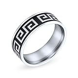 Geometrische Alte Fret Griechischen Schlüssel Muster Flache Hochzeit Band Ring Für Männer Frauen Schwarz Silber Zwei Ton Edelstahl 8M