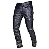 SSLLH Herren Slim Fit Lederhosen Soft PU Faux Leder Biker Hose wasserdichte Anzughose mit Taschen Lange Regular Fit Freizeithose für Männer Casual Motorradhose Weich und Atmungsak