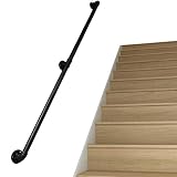 Treppengeländer Handlauf 3-6 m Handlauf für Treppen, schmiedeeiserne Wandhalterungen, Sicherheitsrohr, Treppengeländer, Haltestange, mattschwarze Pulverbeschichtung mit komplettem Kit (Größe 3 m)