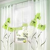 SIMPVALE 2 stücks Gardinenschal Gardine Print Blumen Vorhang für Wohnzimmer Schlafzimmer Schlaufenschal, Breite 150cm / Höhe 145cm, Grü