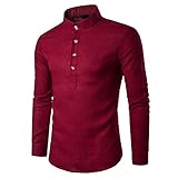 QWERD Herren Hemd Langarmshirt Leinenshirt Kurze Kragen Regular Fit Freizeit Leicht Sommer Leinenhemd für Männer Leinenhemd Herren Baumwolle Herbst Winter Herren Hemd Langarm Freizeithemd S