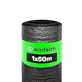 Winfaith Unkrautvlies für Beete und Wege in Gärten und Gewächshäusern 100g / m² - schwarz Polypropylen – durchlässig, reißfest, schützt vor UV-Strahlen - 1m x 50m R