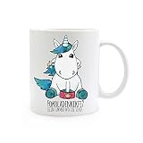 ilka parey wandtattoo-welt® Tasse Becher Kaffeetasse Kaffeebecher Einhorntasse Einhorntassen Einhornbecher Einhorn Tasse Einhorn mit Keksen und Spruch Fokoladenkekfe? Kein Fimmer wo die sind ts336