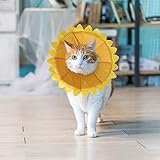 SLSON Halskrausen für Hunde Katze,Bequem Weich Recovery Schutz für Haustier Nackenschutz Kissen und Verstellbarer Kragen mit Gelbem Sonnenblumenmuster (M)